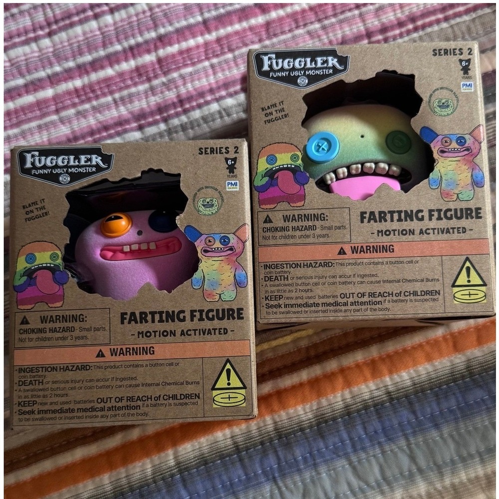 Fuggler Funny Ugly Monster Series 2 Farting Figure Motion Activated Set of 2 New